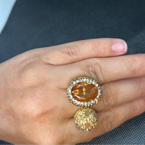 Amber And Champagne Double Adjustable Statement Ring - Picture 10 of 16